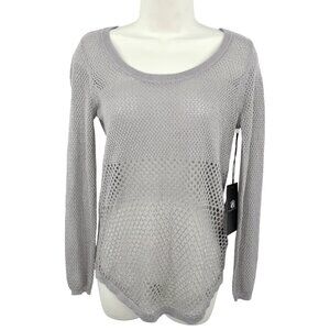 NWT ROCK & REPUBLIC SILVER METALLIC THREAD MESH KNIT RELIQUARY ROSE SWEATER - XS